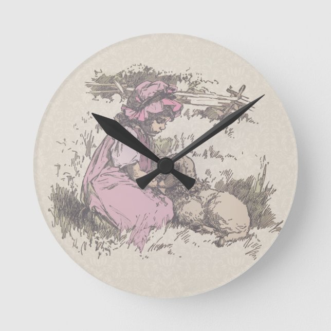 Mary hatte einen kleinen Lamm-Kinderzimmer-Rhyme Runde Wanduhr (Vorderseite)