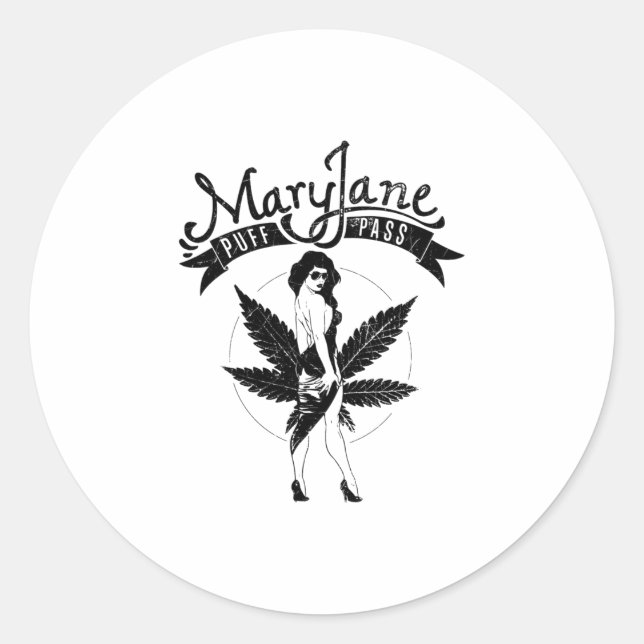 Mary Jane Puff Pass Woman Artwork Black Runder Aufkleber (Vorderseite)