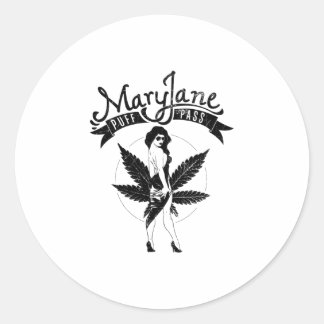 Mary Jane Puff Pass Woman Artwork Black Runder Aufkleber