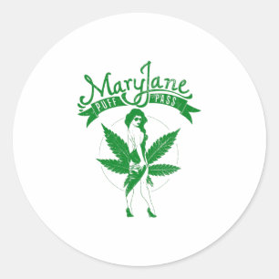 Mary Jane Puff Pass Woman Artwork green Runder Aufkleber