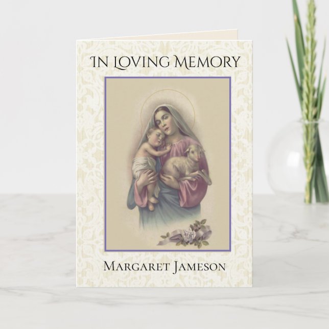 Mary Jesus Lamb RosesKatholisches Beileid Vielen D Dankeskarte (Vorderseite)