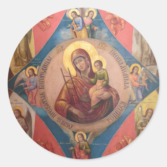 Mary, Jesus, und Engel Runder Aufkleber (Vorderseite)
