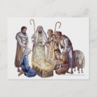 Mary, Joseph und Hirten, die den Säugling Jesus um