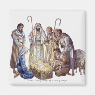 Mary, Joseph und Schäfer, die Baby Jesus umgeben Magnet