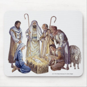 Mary, Joseph und Schäfer, die Baby Jesus umgeben Mousepad