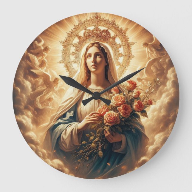 Mary Jungfrau Jesus Große Wanduhr (Vorderseite)