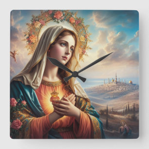 Mary Jungfrau Jesus Quadratische Wanduhr