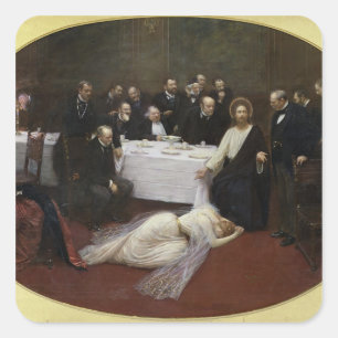 Mary Magdalene im Haus des Pharisees Quadratischer Aufkleber