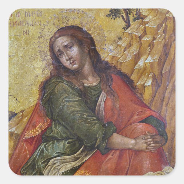 Mary Magdalene Orthodox Christliche Byzantinische  Quadratischer Aufkleber (Vorderseite)