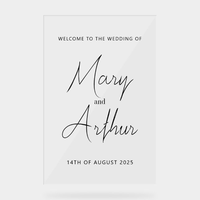 Mary Minimalistisch Wedding Acrylic Begrüßungszeic Acrylschild (Vorderseite)