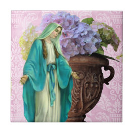 Mary mit Blume im rosa Hintergrund Fliese