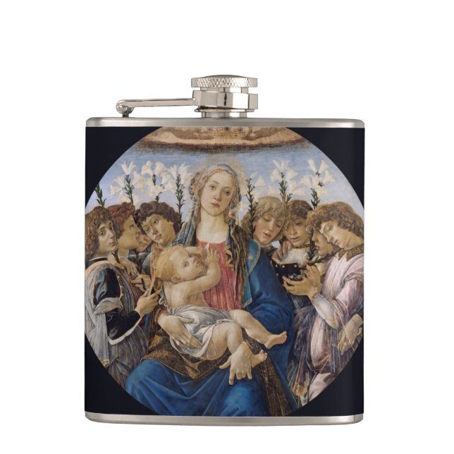 Mary mit Kind und Gesang-Engel durch Botticelli Flachmann (Vorderseite)
