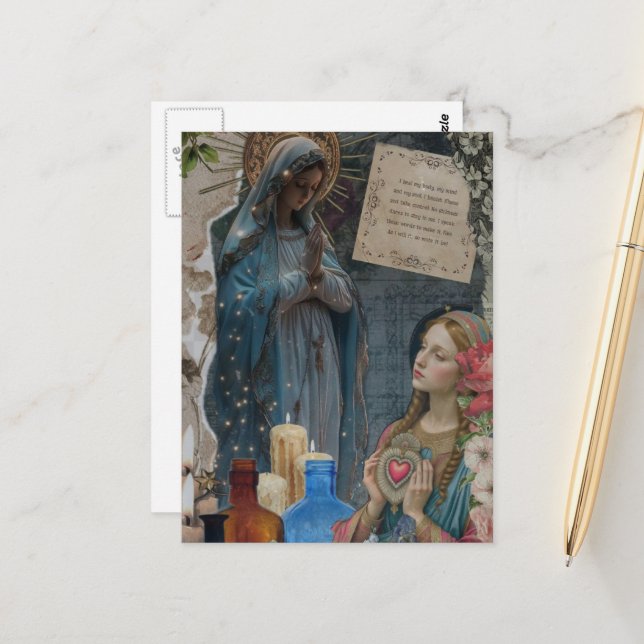Mary Mixed Media Collage Postkarte (Vorderseite/Rückseite Beispiel)