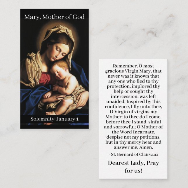 Mary, Mother God Prayer Card Telefonnummerkarte (Vorne/Hinten)