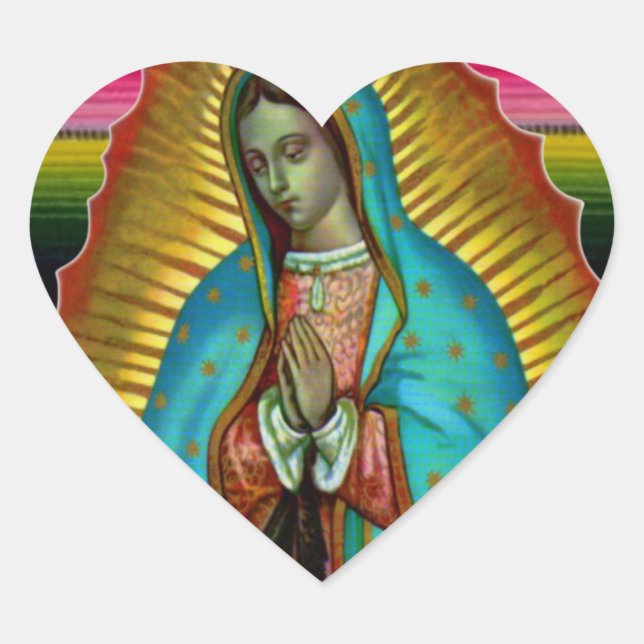 Mary of Guadalupe Zarape Stickers, Lady Jungfrau Herz-Aufkleber (Vorderseite)