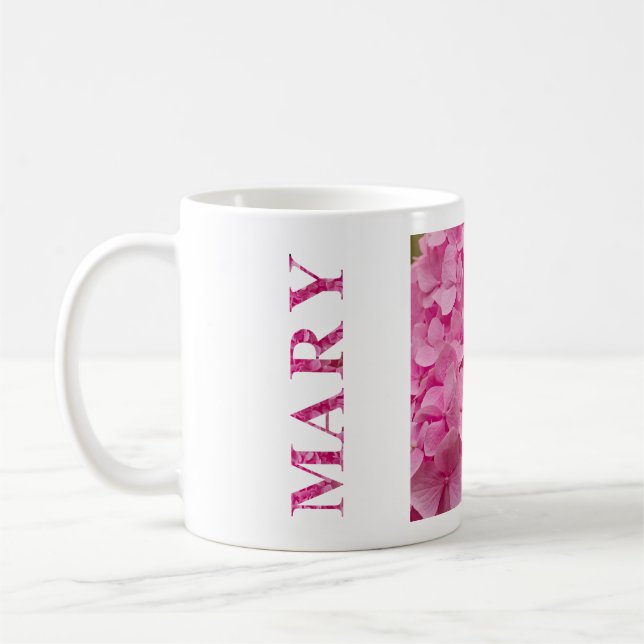 Mary, Personalisiert Pink Hydrangea Floral Letteri Kaffeetasse (Links)