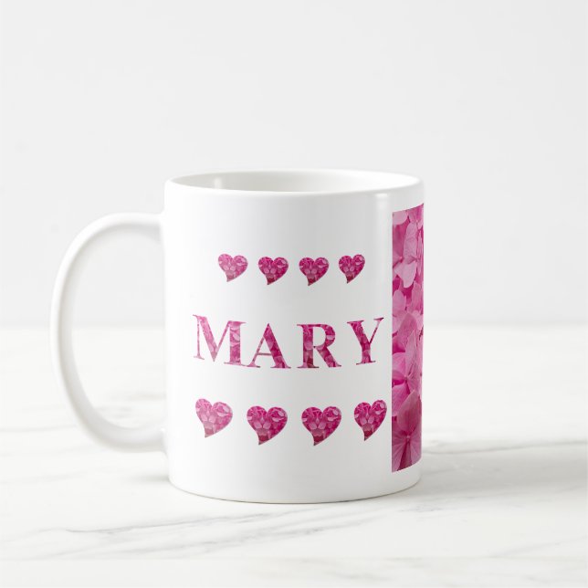 "Mary" Pink Hydrangea Blumenbriefe & Niedliche Her Kaffeetasse (Links)