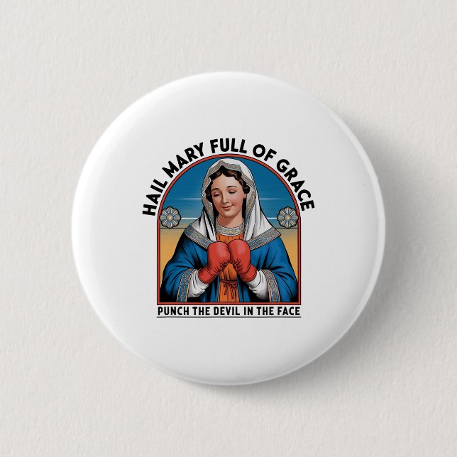 Mary Religious Boxing T-Shirt Funny Christlich Pun Button (Vorderseite)