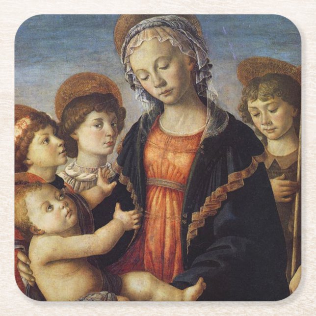 Mary und Baby Jesus mit Engel Weihnachten Rechteckiger Pappuntersetzer (Vorderseite)