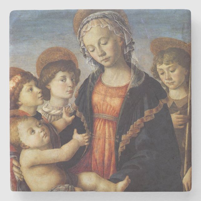 Mary und Baby Jesus mit Engel Weihnachten Steinuntersetzer (Vorderseite)