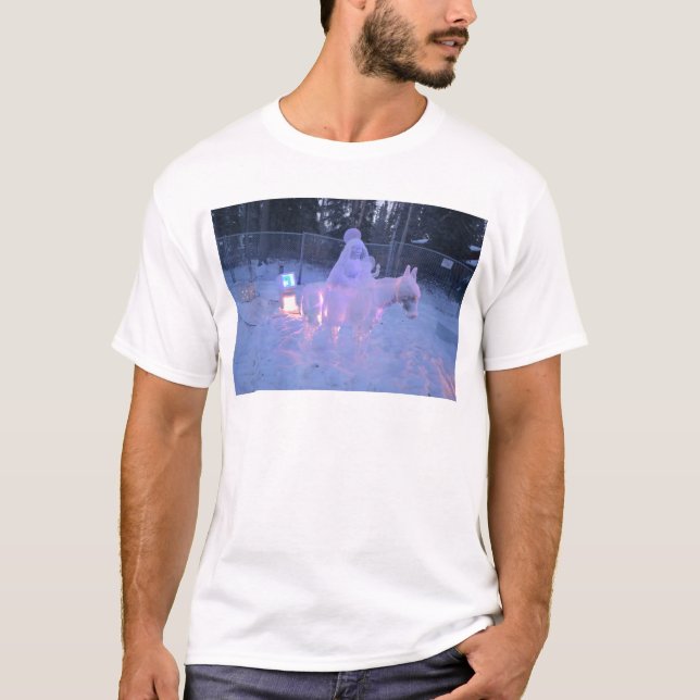 Mary-und Baby-Jesus-Nachtschnee-Winter-Skulptur T-Shirt (Vorderseite)