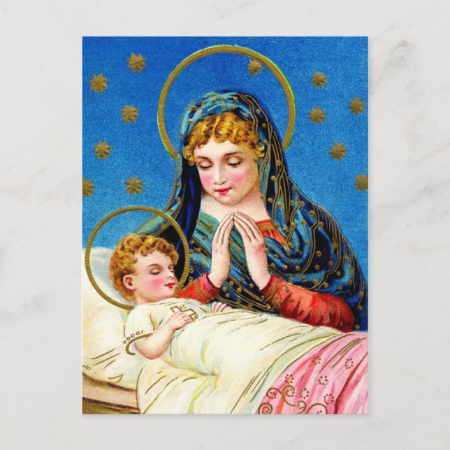 Mary und das schlafende Baby Jesus Postkarte (Vorderseite)