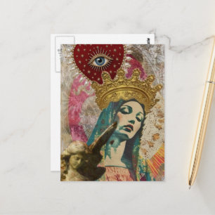 Mary und Engel Mixed Media Collage Postkarte