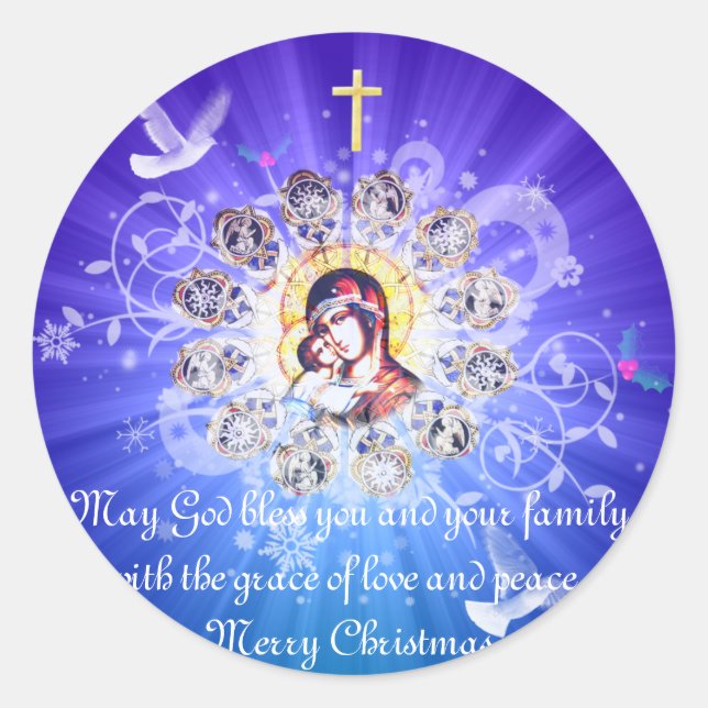 Mary und Jesus Runder Aufkleber (Vorderseite)