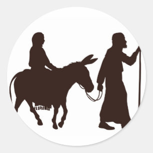 Mary und Joseph Silhouetten Runder Aufkleber