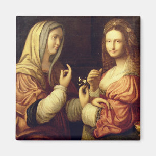 Mary und Martha (Öl auf Tafel) Magnet