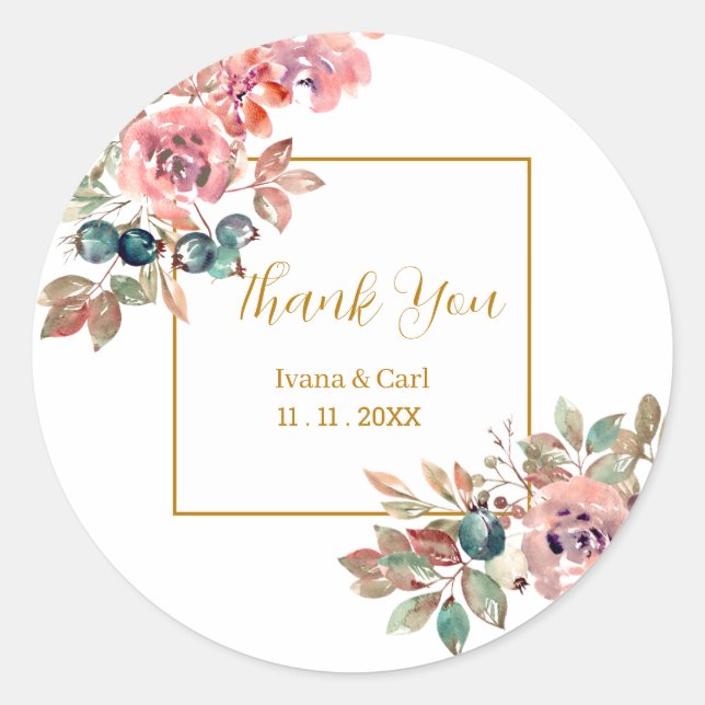 MARY Watercolor Rose Emerald Green Label Runder Aufkleber (Vorderseite)