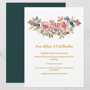 MARY Watercolor Rose Emerald Green Wedding Einladung