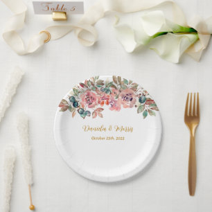 MARY Watercolor Rose Emerald Green Wedding Pappteller