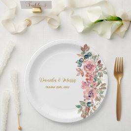 MARY Watercolor Rose Emerald Green Wedding Pappteller