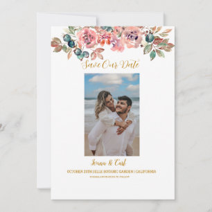 MARY Watercolor Rose Foto Emerald Green Save The Date