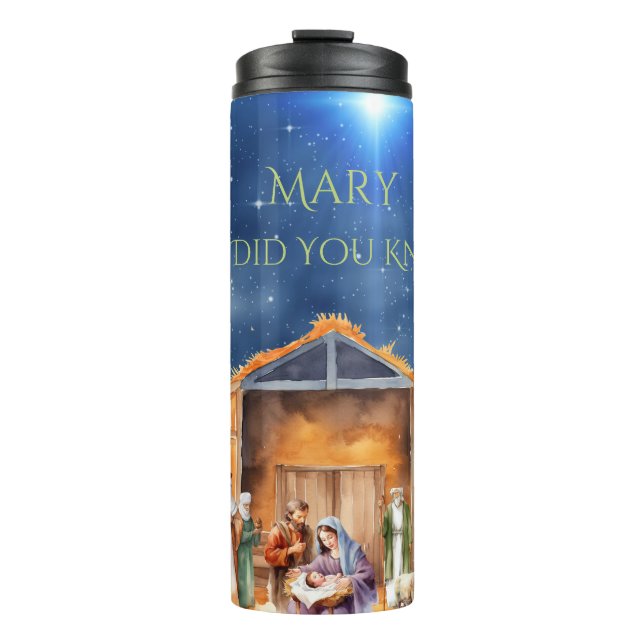 Mary wusste, dass Nativity Tumbler Thermosbecher (Vorderseite)