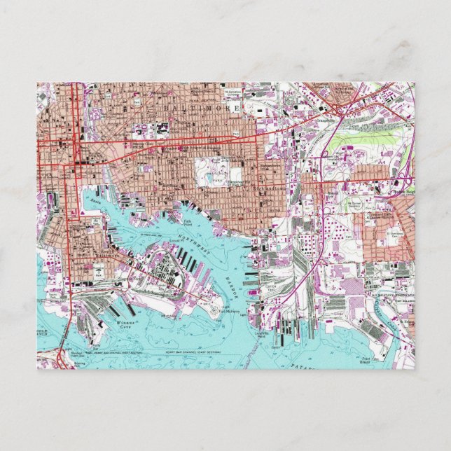 Maryland Baltimore Vintag Map Postkarte (Vorderseite)