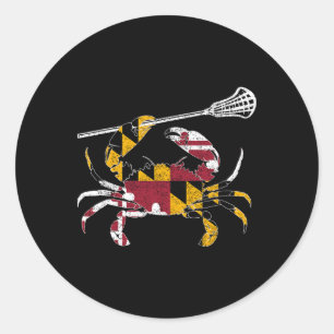 Maryland Blue Crab Lacrosse Lover T-Shirt Flag Mar Runder Aufkleber