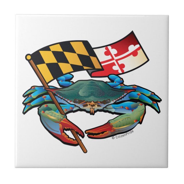 Maryland Blue Crab mit Flag-Wappen Fliese (Vorderseite)