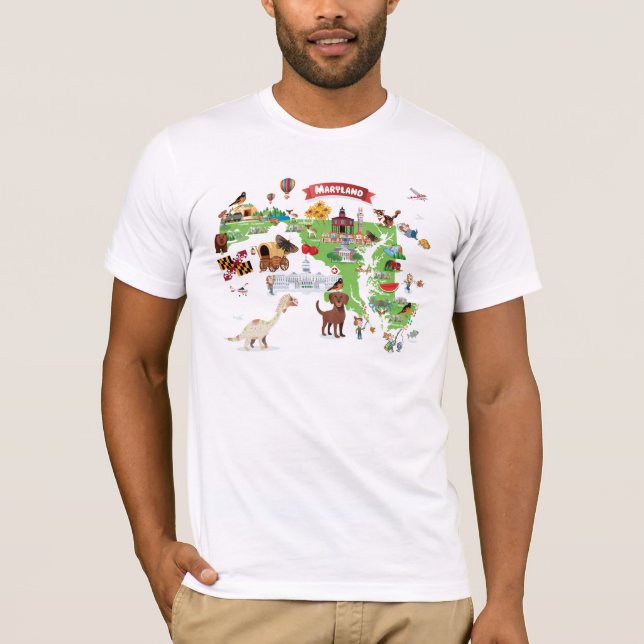 Maryland-Cartoon-Karte T-Shirt (Vorderseite)