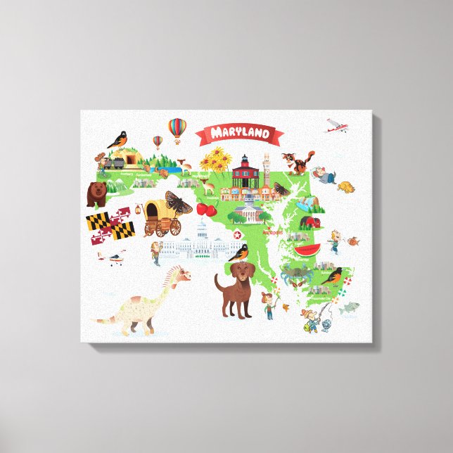 Maryland Cartoon Map Leinwanddruck (Vorderseite)