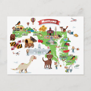 Maryland Cartoon Map Postkarte