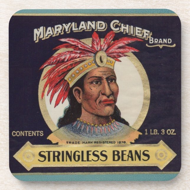 Maryland Chief Stringless Beans Label der 1930er J Untersetzer (Vorderseite)