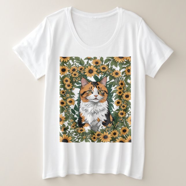Maryland Dreifarbige Katze und Schwarzäugige Susan Große Größe T-Shirt (Design vorne)