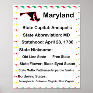 Maryland Educational Staat Farbenfrohe Klasse Poster