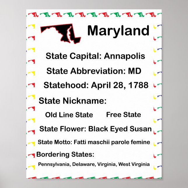 Maryland Educational Staat Farbenfrohe Klasse Poster (Vorne)