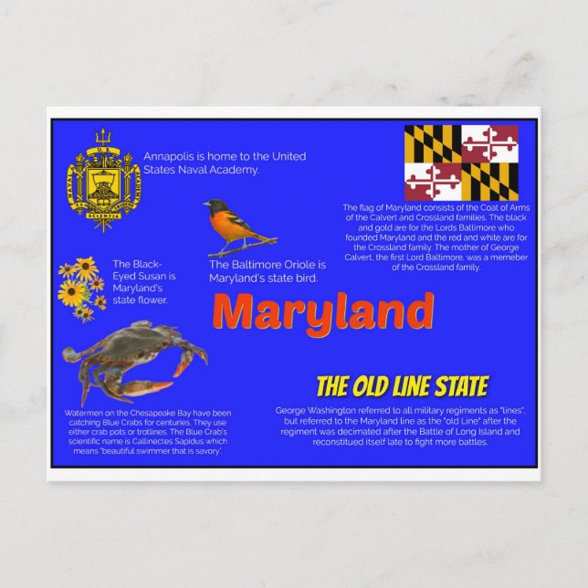 Maryland Facts Postcard Postkarte (Vorderseite)