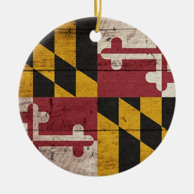 Maryland-Fahne aus altem Holz Keramikornament (Vorne)