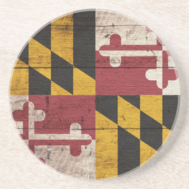 Maryland-Fahne aus altem Holz Sandstein Untersetzer (Vorne)