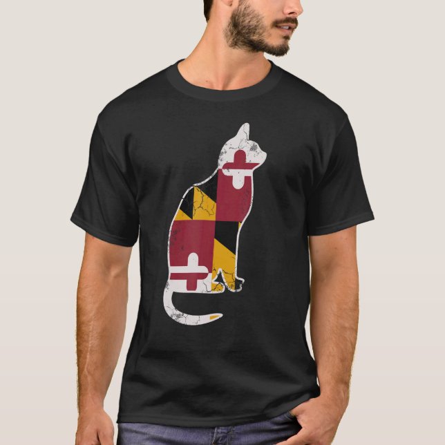 Maryland Flag Calico Cat Vintage Fade T-Shirt (Vorderseite)